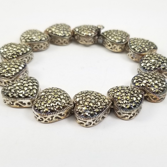 Suspicion Sterling Marcasite Pave Heart Bracelet - Picture 2 of 8